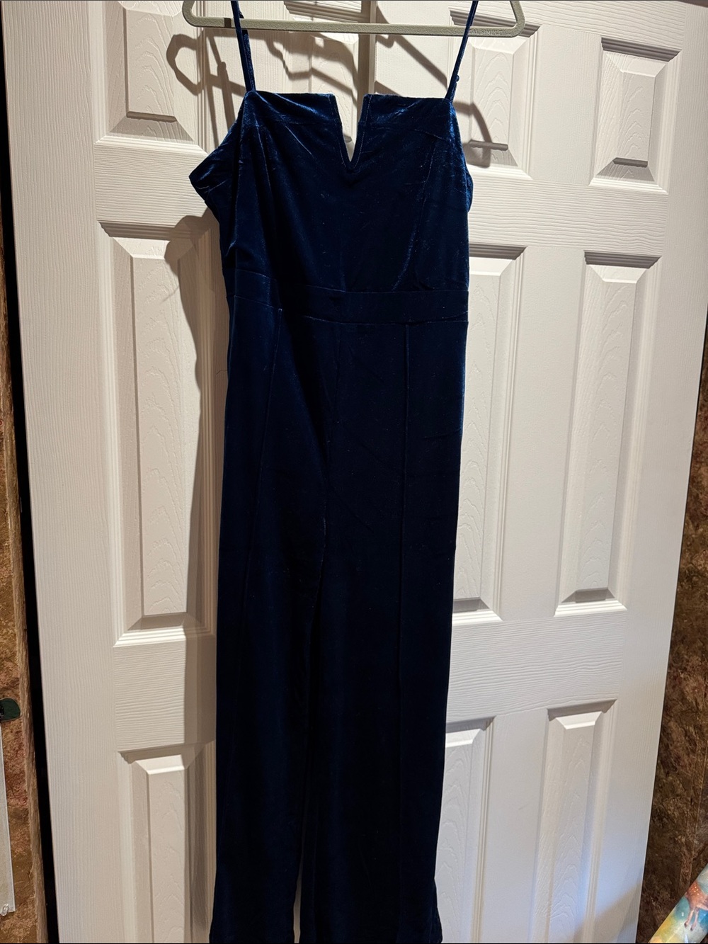 Spaghetti Strap Velvet Jumpsuit in Navy Blue